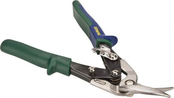 Irwin - 1-3/16" Length of Cut, Right Pattern Offset Aviation Snip - 9-1/2" OAL, ProTouch Handle, 18 AWG Steel Capacity - Exact Tooling