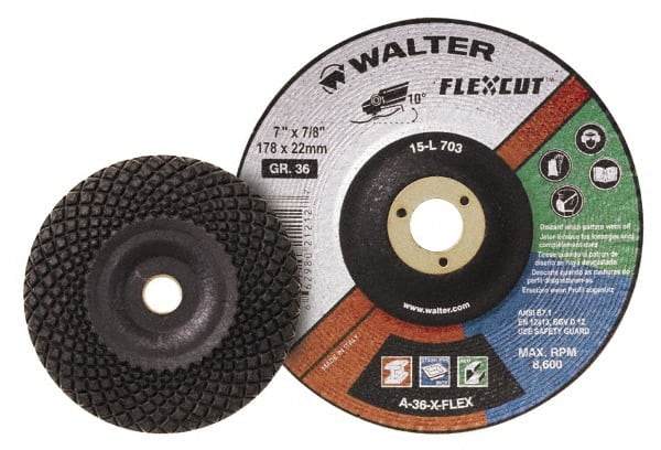 WALTER Surface Technologies - 7" Diam x 7/8" Hole, 24 Grit Surface Grinding Wheel - Aluminum Oxide, Very Coarse Grade, 8,600 Max RPM - Exact Tooling