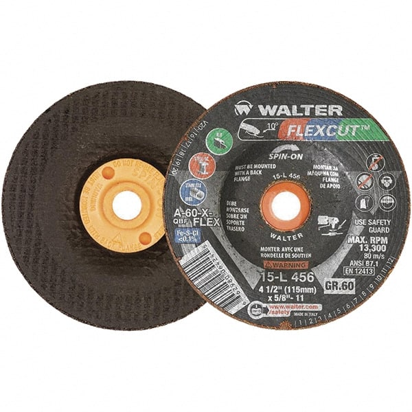 WALTER Surface Technologies - 4-1/2" Diam x 5/8" Hole, 60 Grit Surface Grinding Wheel - Aluminum Oxide, Medium Grade, 13,300 Max RPM - Exact Tooling