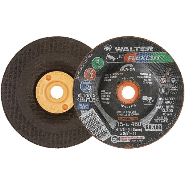 WALTER Surface Technologies - 4-1/2" Diam x 5/8" Hole, 100 Grit Surface Grinding Wheel - Aluminum Oxide, Fine Grade, 13,300 Max RPM - Exact Tooling