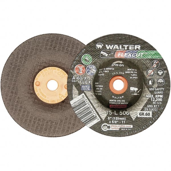 WALTER Surface Technologies - 5" Diam x 5/8" Hole, 60 Grit Surface Grinding Wheel - Aluminum Oxide, Medium Grade, 12,200 Max RPM - Exact Tooling