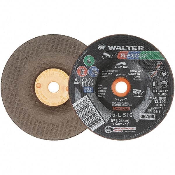 WALTER Surface Technologies - 5" Diam x 5/8" Hole, 100 Grit Surface Grinding Wheel - Aluminum Oxide, Fine Grade, 12,200 Max RPM - Exact Tooling