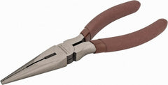 Paramount - 6" OAL, 2-5/64" Jaw Length x 3/4" Jaw Width, Long Nose Side Cutting Pliers - Serrated Jaw, Standard Head, Plastic Dipped Handles - Exact Tooling