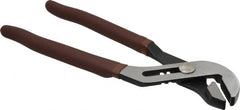 Paramount - 10" OAL, 2" Max Capacity, 2" Jaw Length, 7 Position Gooseneck Tongue & Groove Pliers - Serrated Straight Jaws, Standard Head, Plastic Dipped Handles - Exact Tooling