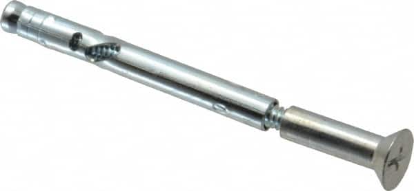 Powers Fasteners - 1/4" Diam, 1/4" Drill, 3" OAL, Sleeve Concrete Anchor - 1018 Steel, Flat Head, Combination Slotted/Phillips Drive - Exact Tooling