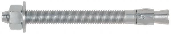 Powers Fasteners - 3/4" Diam, 3/4" Drill, 12" OAL, 1" Min Embedment Wedge Expansion Concrete Anchor - 1018 Steel, Zinc-Plated Finish, Hex Nut Head, Hex Drive, 9-1/2" Thread Length - Exact Tooling