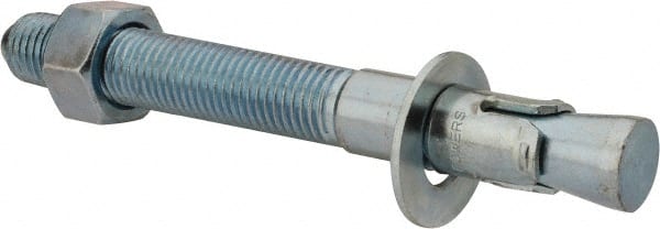 Powers Fasteners - 1" Diam, 1" Drill, 9" OAL, 2" Min Embedment Wedge Expansion Concrete Anchor - 1018 Steel, Zinc-Plated Finish, Hex Nut Head, Hex Drive, 5-3/8" Thread Length - Exact Tooling
