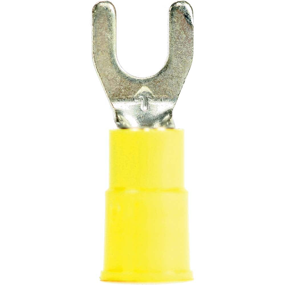 3M - #8 Stud, 12 to 10 AWG Compatible, Partially Insulated, Crimp Connection, Standard Fork Terminal - Exact Tooling