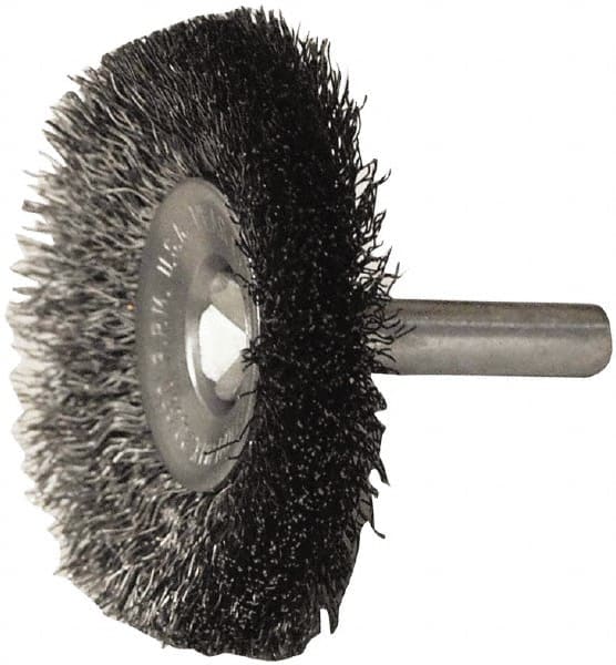 Weiler - 2" OD, 1/4" Shank Diam, Steel Wheel Brush - 1/2" Trim Length, 0.008" Filament Diam, 20,000 RPM - Exact Tooling