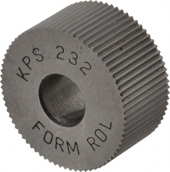 Made in USA - 3/4" Diam, 90° Tooth Angle, 32 TPI, Standard (Shape), Form Type High Speed Steel Straight Knurl Wheel - 3/8" Face Width, 1/4" Hole, Circular Pitch, Series KP - Exact Tooling