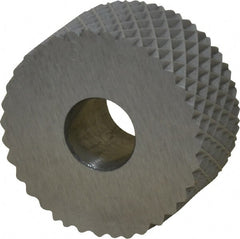 Made in USA - 3/4" Diam, 90° Tooth Angle, 14 TPI, Standard (Shape), Form Type High Speed Steel Female Diamond Knurl Wheel - 3/8" Face Width, 1/4" Hole, Circular Pitch, 30° Helix, Bright Finish, Series KP - Exact Tooling