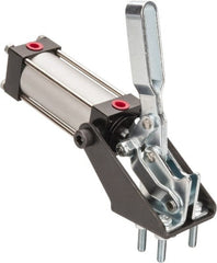 Gibraltar - 350 Lb Inner Hold Capacity, Vert Mount, Air Power Hold-Down Toggle Clamp - 1/8 NPT Port, 92° Bar Opening, 1.38" Height Under Bar - Exact Tooling