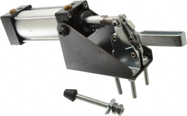 Gibraltar - 600 Lb Inner Hold Capacity, Vert Mount, Air Power Hold-Down Toggle Clamp - 1/8 NPT Port, 95° Bar Opening, 1.81" Height Under Bar - Exact Tooling