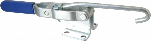 Gibraltar - 750 Lb Capacity, Horizontal, J Hook, Flanged Base, Carbon Steel Pull Action Latch Clamp - 5.38" Drawing Movement, 12" OAL, Straight Handle - Exact Tooling
