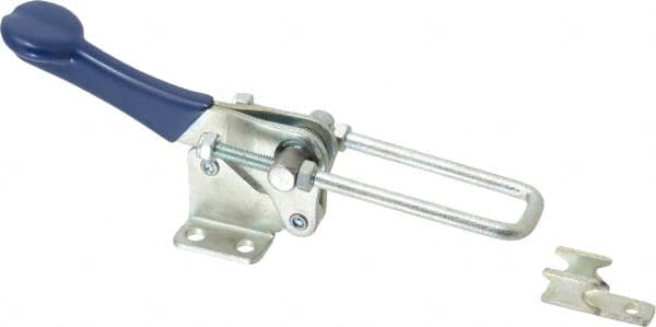 Gibraltar - 1,000 Lb Capacity, Vertical, U Hook, Flanged Base, Carbon Steel Pull Action Latch Clamp - 2" Drawing Movement, 4-1/4" OAL, Straight Handle - Exact Tooling