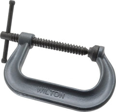 Wilton - Regular-Duty 4-1/4" Max Opening, 3-1/4" Throat Depth, Forged Steel Standard C-Clamp - 6,200 Lb Capacity, 0" Min Opening, Deep Throat - Exact Tooling
