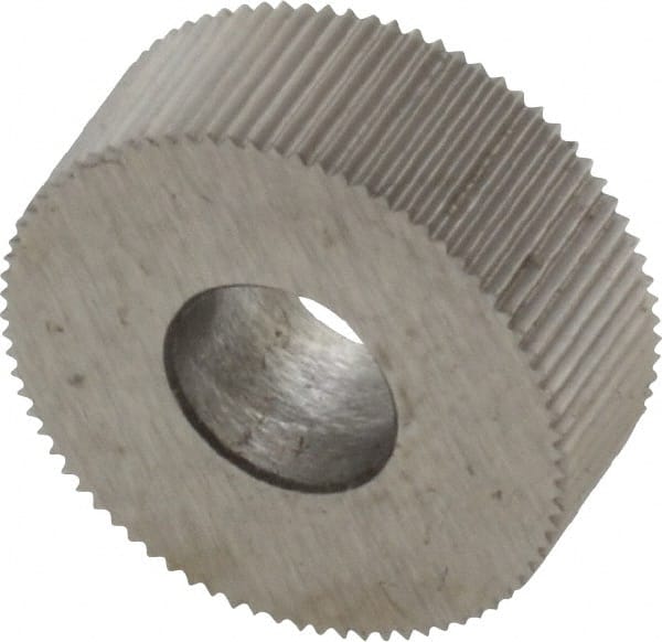 Made in USA - 1/2" Diam, 70° Tooth Angle, 50 TPI, Standard (Shape), Form Type High Speed Steel Straight Knurl Wheel - 3/16" Face Width, 3/16" Hole, Circular Pitch, Bright Finish, Series EP - Exact Tooling