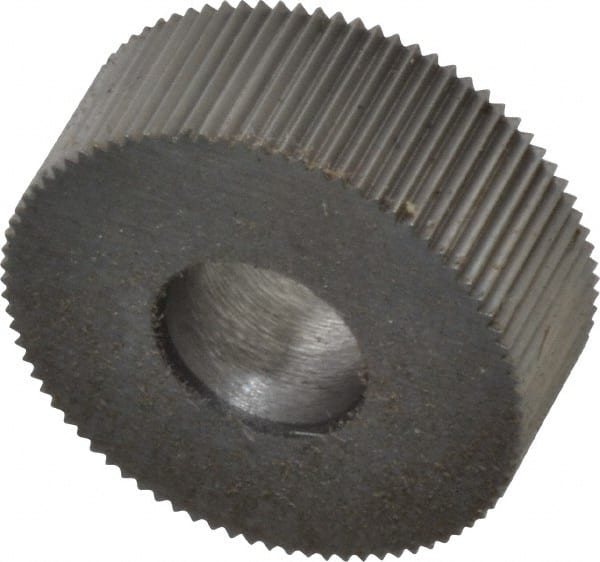 Made in USA - 1/2" Diam, 70° Tooth Angle, 53 TPI, Standard (Shape), Form Type High Speed Steel Straight Knurl Wheel - 3/16" Face Width, 3/16" Hole, Circular Pitch, Bright Finish, Series EP - Exact Tooling