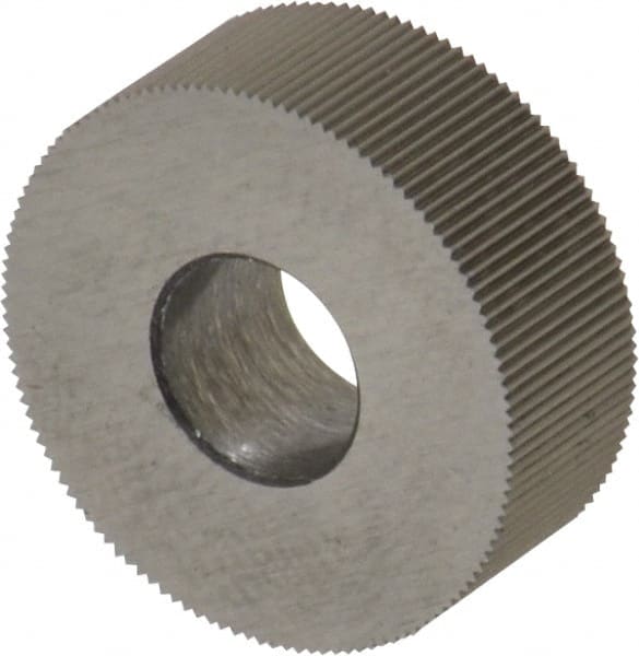 Made in USA - 1/2" Diam, 70° Tooth Angle, 80 TPI, Standard (Shape), Form Type High Speed Steel Straight Knurl Wheel - 3/16" Face Width, 3/16" Hole, Circular Pitch, Bright Finish, Series EP - Exact Tooling
