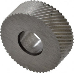 Made in USA - 1/2" Diam, 90° Tooth Angle, 40 TPI, Standard (Shape), Form Type High Speed Steel Right-Hand Diagonal Knurl Wheel - 3/16" Face Width, 3/16" Hole, Circular Pitch, 30° Helix, Bright Finish, Series EP - Exact Tooling