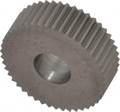 Made in USA - 3/4" Diam, 90° Tooth Angle, 19 TPI, Standard (Shape), Form Type High Speed Steel Straight Knurl Wheel - 1/4" Face Width, 1/4" Hole, Circular Pitch, Bright Finish, Series KN - Exact Tooling