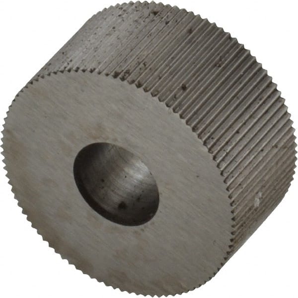 Made in USA - 3/4" Diam, 90° Tooth Angle, 40 TPI, Standard (Shape), Form Type High Speed Steel Straight Knurl Wheel - 3/8" Face Width, 1/4" Hole, Circular Pitch, Bright Finish, Series KP - Exact Tooling