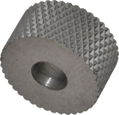 Made in USA - 3/4" Diam, 90° Tooth Angle, 20 TPI, Standard (Shape), Form Type High Speed Steel Female Diamond Knurl Wheel - 3/8" Face Width, 1/4" Hole, Circular Pitch, 30° Helix, Bright Finish, Series KP - Exact Tooling