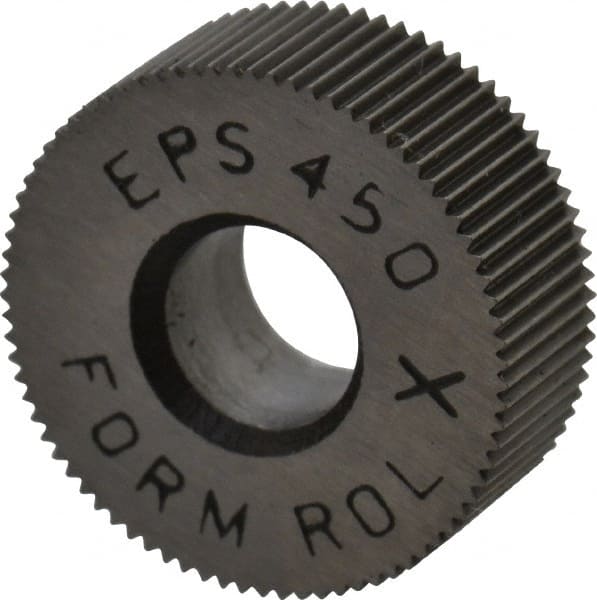 Made in USA - 1/2" Diam, 70° Tooth Angle, 50 TPI, Standard (Shape), Form Type Cobalt Straight Knurl Wheel - 3/16" Face Width, 3/16" Hole, Circular Pitch, Bright Finish, Series EP - Exact Tooling