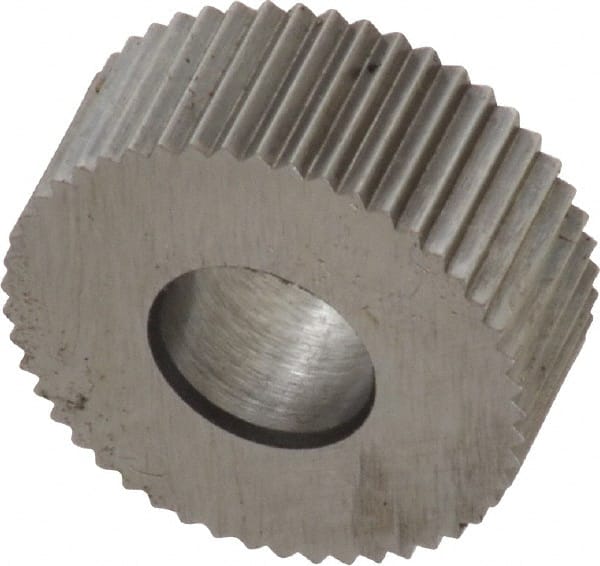 Made in USA - 5/8" Diam, 90° Tooth Angle, 25 TPI, Standard (Shape), Form Type Cobalt Straight Knurl Wheel - 1/4" Face Width, 1/4" Hole, Circular Pitch, Bright Finish, Series GK - Exact Tooling