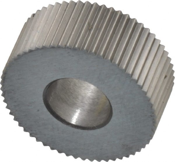 Made in USA - 5/8" Diam, 90° Tooth Angle, 30 TPI, Standard (Shape), Form Type Cobalt Straight Knurl Wheel - 1/4" Face Width, 1/4" Hole, Circular Pitch, Bright Finish, Series GK - Exact Tooling