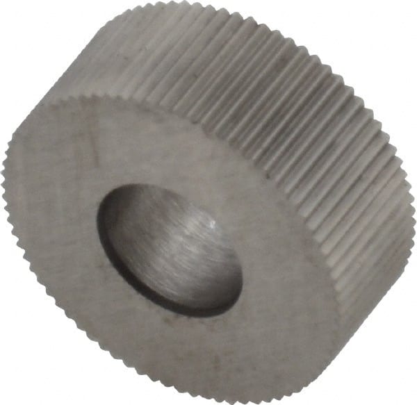 Made in USA - 5/8" Diam, 70° Tooth Angle, 40 TPI, Standard (Shape), Form Type Cobalt Straight Knurl Wheel - 1/4" Face Width, 1/4" Hole, Circular Pitch, Bright Finish, Series GK - Exact Tooling