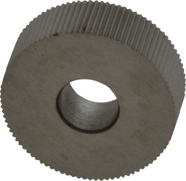 Made in USA - 3/4" Diam, 90° Tooth Angle, 40 TPI, Standard (Shape), Form Type Cobalt Straight Knurl Wheel - 1/4" Face Width, 1/4" Hole, Circular Pitch, Bright Finish, Series KN - Exact Tooling