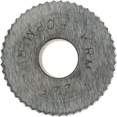 Made in USA - 3/4" Diam, 90° Tooth Angle, 25 TPI, Standard (Shape), Form Type High Speed Steel Male Diamond Knurl Wheel - 1/2" Face Width, 1/4" Hole, Circular Pitch, 30° Helix, Bright Finish, Series KR - Exact Tooling