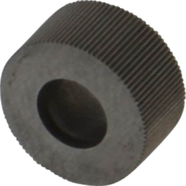 Made in USA - 5/16" Diam, 70° Tooth Angle, 100 TPI, Standard (Shape), Form Type High Speed Steel Straight Knurl Wheel - 5/32" Face Width, 1/8" Hole, Circular Pitch, Bright Finish, Series BP - Exact Tooling