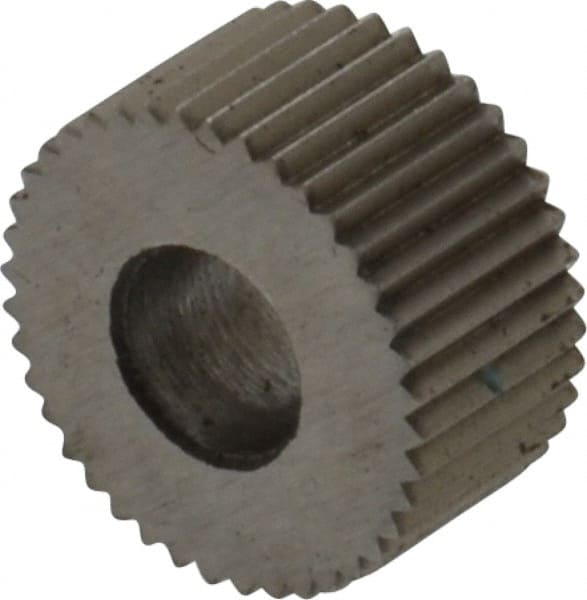 Made in USA - 5/16" Diam, 80° Tooth Angle, Standard (Shape), Form Type High Speed Steel Straight Knurl Wheel - 5/32" Face Width, 1/8" Hole, 128 Diametral Pitch, Bright Finish, Series BP - Exact Tooling