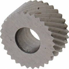 Made in USA - 5/16" Diam, 80° Tooth Angle, Standard (Shape), Form Type Cobalt Right-Hand Diagonal Knurl Wheel - 5/32" Face Width, 1/8" Hole, 96 Diametral Pitch, 30° Helix, Bright Finish, Series BP - Exact Tooling