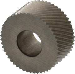 Made in USA - 5/16" Diam, 80° Tooth Angle, Standard (Shape), Form Type Cobalt Right-Hand Diagonal Knurl Wheel - 5/32" Face Width, 1/8" Hole, 160 Diametral Pitch, 30° Helix, Bright Finish, Series BP - Exact Tooling