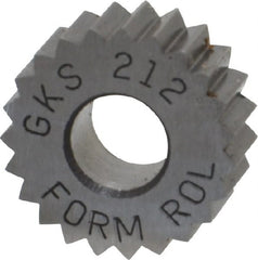 Made in USA - 5/8" Diam, 90° Tooth Angle, 12 TPI, Standard (Shape), Form Type High Speed Steel Straight Knurl Wheel - 1/4" Face Width, 1/4" Hole, Circular Pitch, Bright Finish, Series GK - Exact Tooling