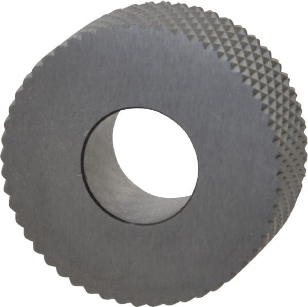 Made in USA - 1-1/4" Diam, 90° Tooth Angle, 16 TPI, Standard (Shape), Form Type High Speed Steel Female Diamond Knurl Wheel - 1/2" Face Width, 1/2" Hole, Circular Pitch, 30° Helix, Bright Finish, Series PH - Exact Tooling