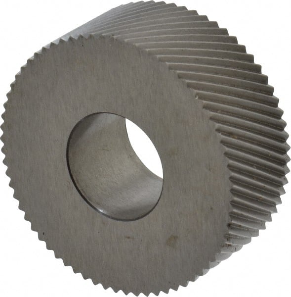 Made in USA - 1-1/4" Diam, 90° Tooth Angle, 20 TPI, Standard (Shape), Form Type High Speed Steel Right-Hand Diagonal Knurl Wheel - 1/2" Face Width, 1/2" Hole, Circular Pitch, 30° Helix, Bright Finish, Series PH - Exact Tooling