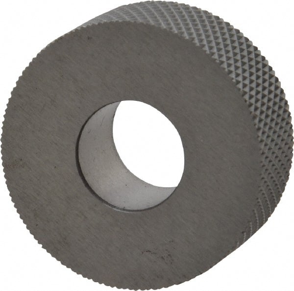 Made in USA - 1-1/4" Diam, 90° Tooth Angle, 20 TPI, Standard (Shape), Form Type High Speed Steel Female Diamond Knurl Wheel - 1/2" Face Width, 1/2" Hole, Circular Pitch, 30° Helix, Bright Finish, Series PH - Exact Tooling