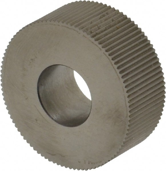 Made in USA - 1-1/4" Diam, 90° Tooth Angle, 25 TPI, Standard (Shape), Form Type High Speed Steel Straight Knurl Wheel - 1/2" Face Width, 1/2" Hole, Circular Pitch, Bright Finish, Series PH - Exact Tooling