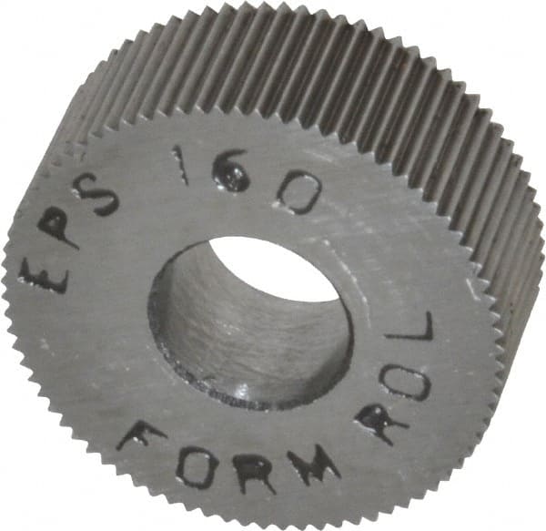 Made in USA - 1/2" Diam, 80° Tooth Angle, Standard (Shape), Form Type High Speed Steel Straight Knurl Wheel - 3/16" Face Width, 3/16" Hole, 160 Diametral Pitch, Bright Finish, Series EP - Exact Tooling