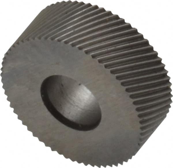 Made in USA - 1/2" Diam, 80° Tooth Angle, Standard (Shape), Form Type High Speed Steel Right-Hand Diagonal Knurl Wheel - 3/16" Face Width, 3/16" Hole, 128 Diametral Pitch, 30° Helix, Bright Finish, Series EP - Exact Tooling