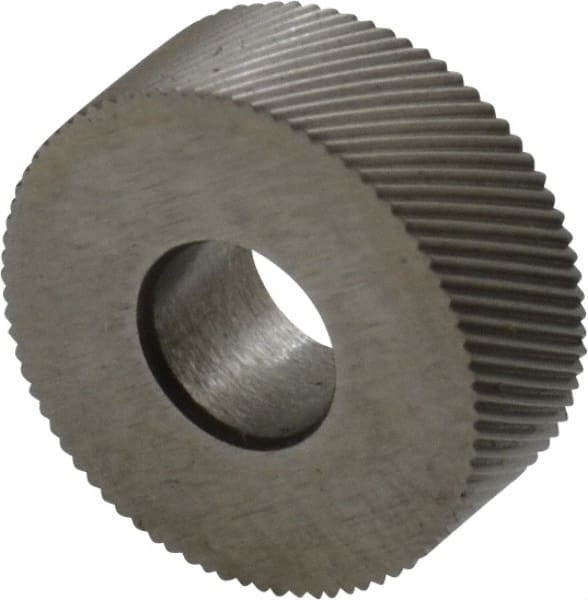 Made in USA - 1/2" Diam, 80° Tooth Angle, Standard (Shape), Form Type High Speed Steel Right-Hand Diagonal Knurl Wheel - 3/16" Face Width, 3/16" Hole, 160 Diametral Pitch, 30° Helix, Bright Finish, Series EP - Exact Tooling