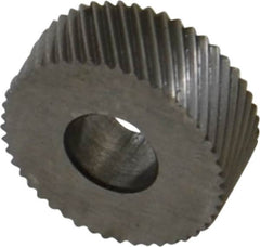 Made in USA - 1/2" Diam, 80° Tooth Angle, Standard (Shape), Form Type High Speed Steel Left-Hand Diagonal Knurl Wheel - 3/16" Face Width, 3/16" Hole, 96 Diametral Pitch, 30° Helix, Bright Finish, Series EP - Exact Tooling