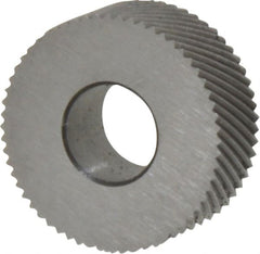 Made in USA - 5/8" Diam, 80° Tooth Angle, Standard (Shape), Form Type High Speed Steel Right-Hand Diagonal Knurl Wheel - 1/4" Face Width, 1/4" Hole, 96 Diametral Pitch, 30° Helix, Bright Finish, Series GK - Exact Tooling