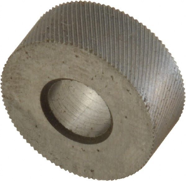 Made in USA - 5/8" Diam, 80° Tooth Angle, Standard (Shape), Form Type High Speed Steel Left-Hand Diagonal Knurl Wheel - 1/4" Face Width, 1/4" Hole, 160 Diametral Pitch, 30° Helix, Bright Finish, Series GK - Exact Tooling
