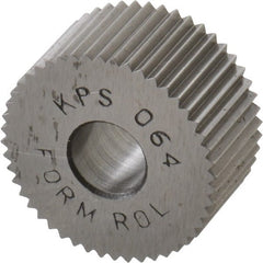 Made in USA - 3/4" Diam, 80° Tooth Angle, Standard (Shape), Form Type High Speed Steel Straight Knurl Wheel - 3/8" Face Width, 1/4" Hole, 64 Diametral Pitch, Bright Finish, Series KP - Exact Tooling