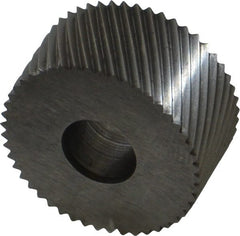 Made in USA - 3/4" Diam, 80° Tooth Angle, Standard (Shape), Form Type High Speed Steel Left-Hand Diagonal Knurl Wheel - 3/8" Face Width, 1/4" Hole, 64 Diametral Pitch, 30° Helix, Bright Finish, Series KP - Exact Tooling